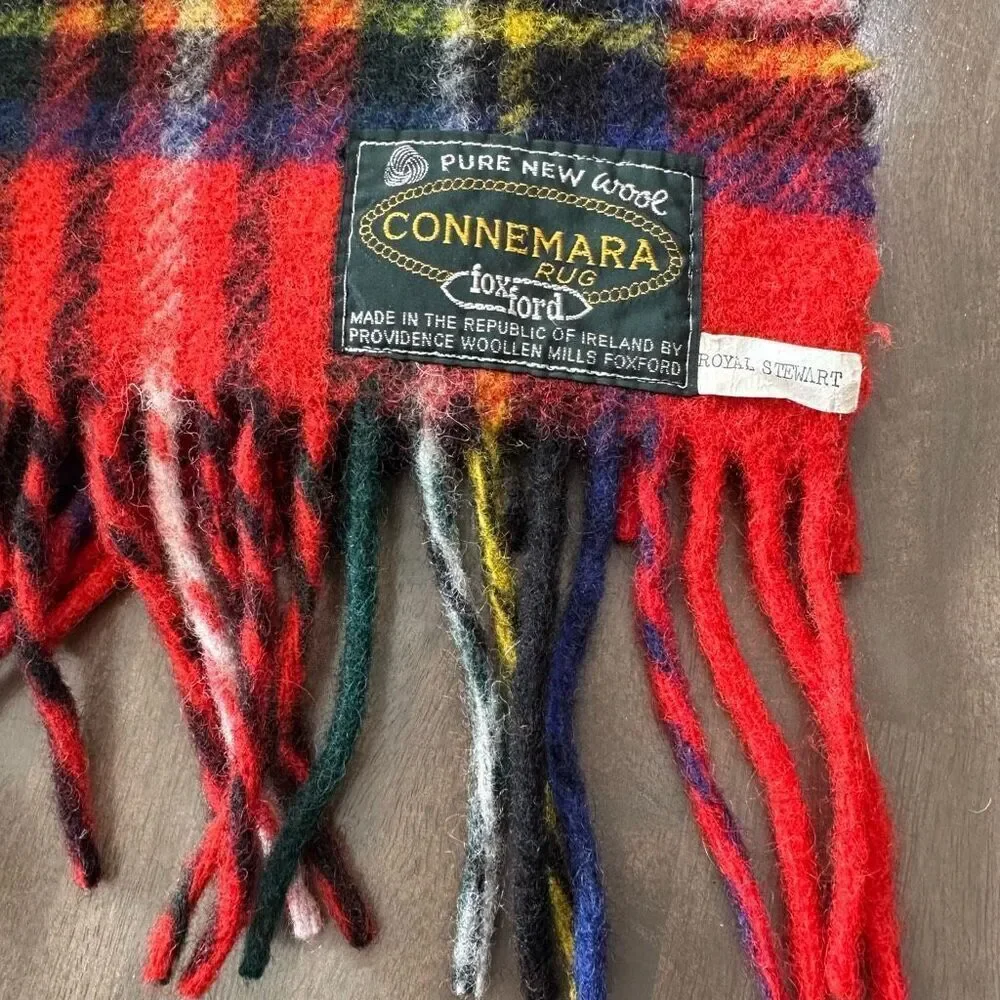 Connemara Foxford Ireland 100% Pure Wool Rug Blanket Red Royal Stewart Plaid Fri